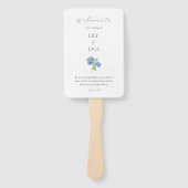 Chique Bloemen Blauw Wit Hydrangea Trouwprogramma Handwaaier (Voorkant)