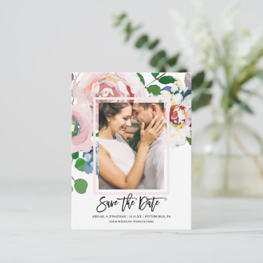 Chique Bloemen Boeket met Script Save the Date Uitnodiging Briefkaart (Staand voorkant)