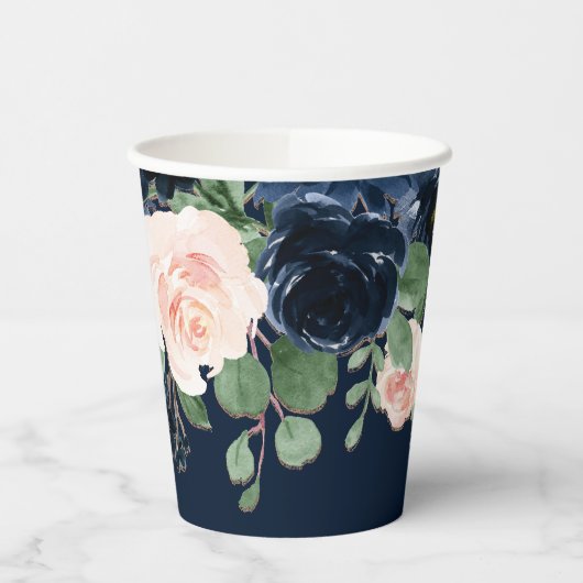 Chique Bloemen | Donker marineblauw en blozend roz Papieren Bekers (Links)