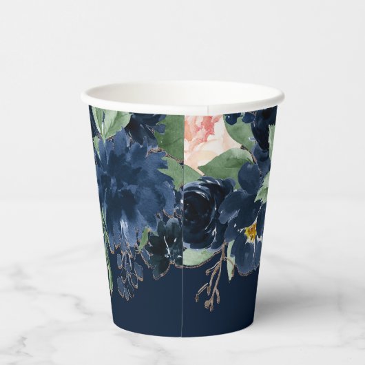 Chique Bloemen | Donker marineblauw en blozend roz Papieren Bekers (Rechts)
