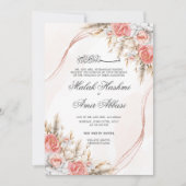 Chique Bloemen en blad Islamitische Moslim Bruilof Kaart (Voorkant)