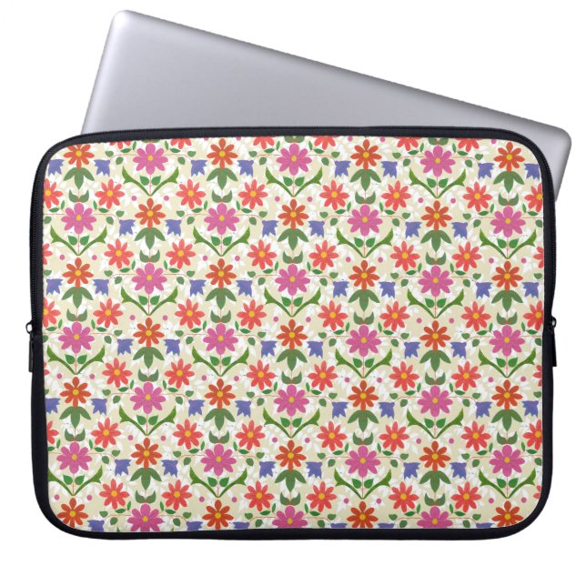 Chique Bloemen en Polka Dots op Ecru Laptop Sleeve (Voorkant)