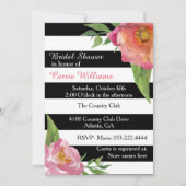 Chique bloemen en strepen bruids douche uitnodigin kaart (Voorkant)