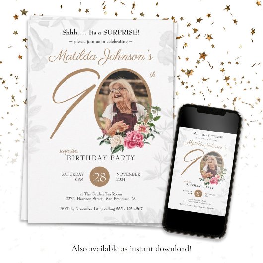 Chique Bloemen Foto Verrassing 90e Verjaardagsfees Kaart