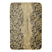 Chique Bloemen Glitterij Faux Zwart Goud Monogram Badmat (Voorkant Verticaal)