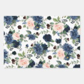 Chique Bloemen | Marineblauw en Blozende Bloemmoti Inpakpapier Vel (Voorkant)
