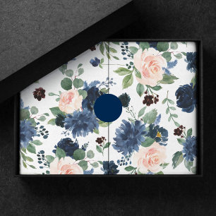 Chique Bloemen   Marineblauw en Blush Bloemmotief Tissuepapier