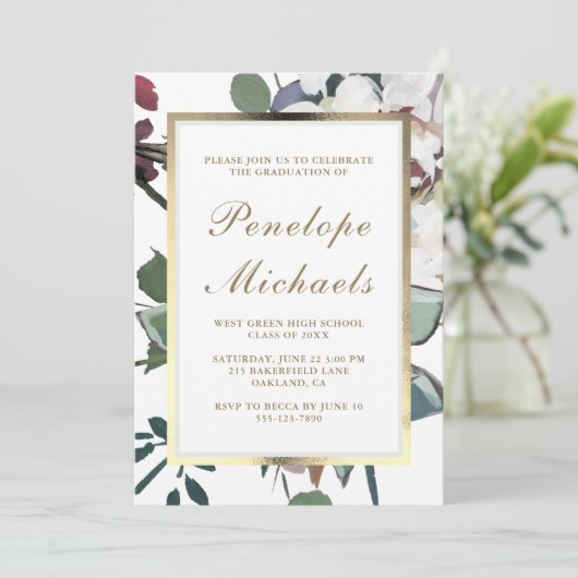 Chique Bloemen met Faux Gold Foto Graduation Party Kaart (Staand voorkant)