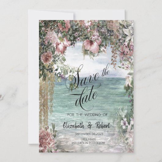 Chique Bloemen Oceaan Bewaar De Datum Save The Date (Voorkant)