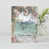 Chique Bloemen Oceaan Bewaar De Datum Save The Date (Staand voorkant)