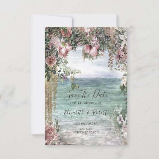 Chique Bloemen Oceaan Bewaar de Datum Save The Date (Voorkant)