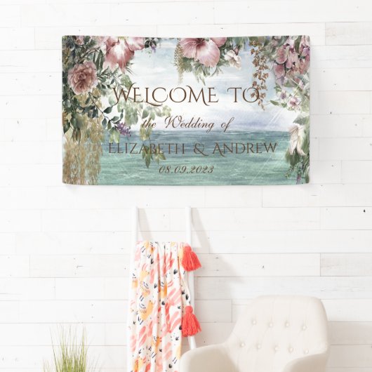 Chique bloemen oceaan bruiloft banner (Insitu)