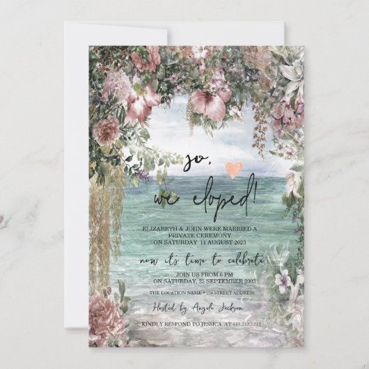 Chique bloemen oceaan bruiloft Elopement Kaart (Voorkant)