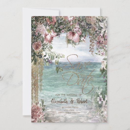 Chique Bloemen Oceaan De Datumkaart Save The Date (Voorkant)