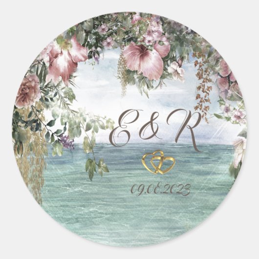 Chique bloemen oceaan ronde sticker (Voorkant)