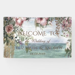 Chique Bloemen Oceaan Trouwbanner Spandoek