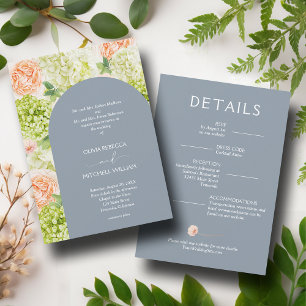 Chique bloemen op Misty Blue All-in-One-Wedding Kaart