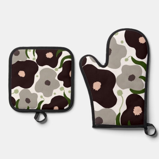 Chique Bloemen Oven Mitt en Potholder Ovenwant & Pannenlap Set (Voorkant)