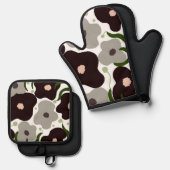 Chique Bloemen Oven Mitt en Potholder Ovenwant & Pannenlap Set (Voorkant / Achterkant)
