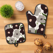 Chique Bloemen Oven Mitt en Potholder Ovenwant & Pannenlap Set (Top down)