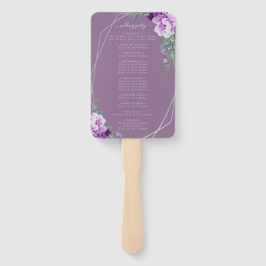 Chique Bloemen Paarse & Zilveren Bruiloft Programm Handwaaier (Achterkant)