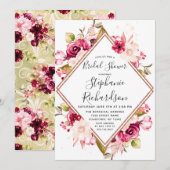 Chique Bloemen & Roos Gouden Bruidsdouche Uitnodig Kaart (Voorkant / Achterkant)