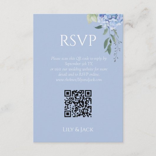 Chique Bloemen Stoffig Blauw Hydrangea Bruiloft RS Informatiekaartje (Voorkant)