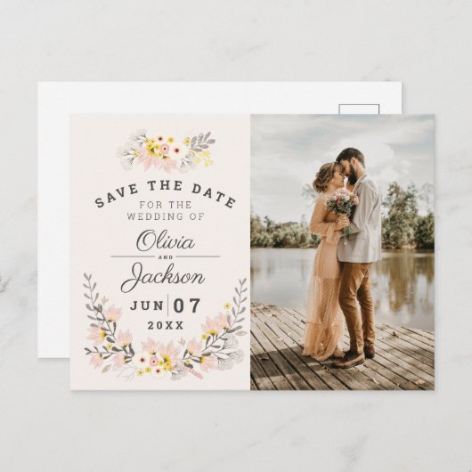 Chique Bloemen verloving Foto Sla de datum Jigsaw Briefkaart (Voorkant / Achterkant)