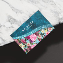 Chique bloemenaqua blauw bordeaux glitter monogram