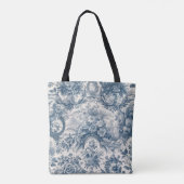 chique bloemenblauw toile de jouy monogram tote bag (Achterkant)