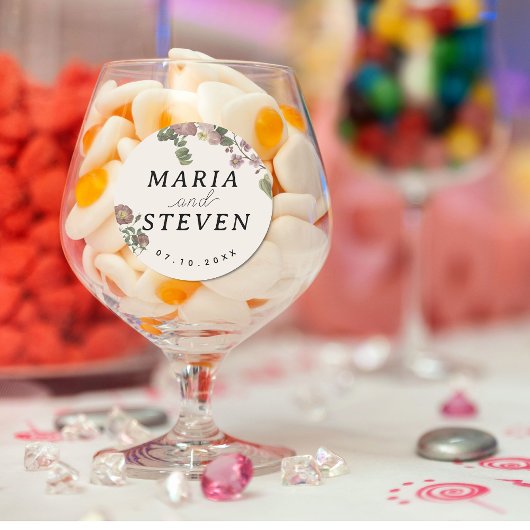 Chique  bloemenboho bruiloft ronde sticker