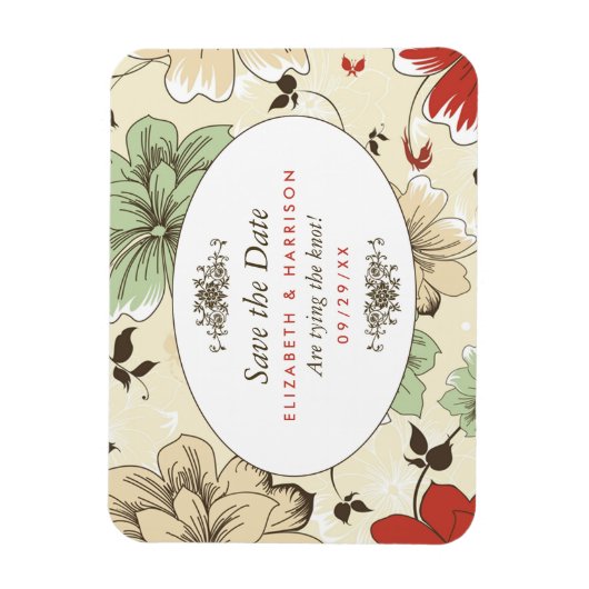 chique bloemenbruiloft bewaar de datum magneet (Verticaal)