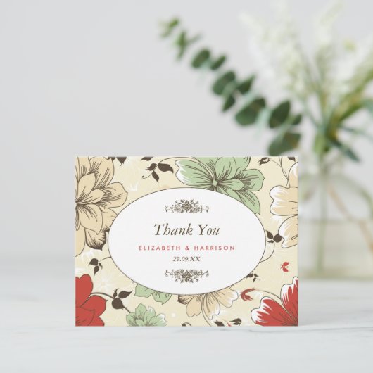  chique bloemenbruiloft dank u briefkaart (Staand voorkant)