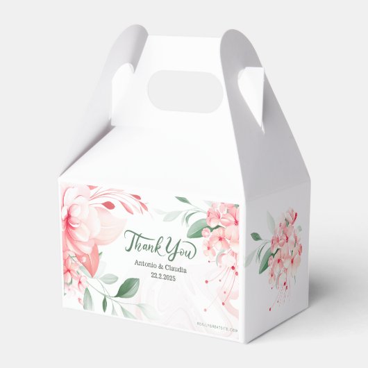 Chique bloemenbruiloft - Elegant gepersonaliseerde Bedankdoosjes (Achterkant)