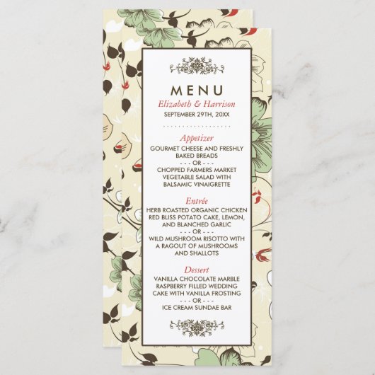 chique bloemenbruiloft menu (Voorkant / Achterkant)