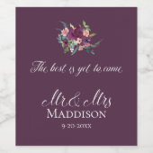 Chique bloemenbruiloft Paarse roze elegantie Wijn Etiket (Enkel label)