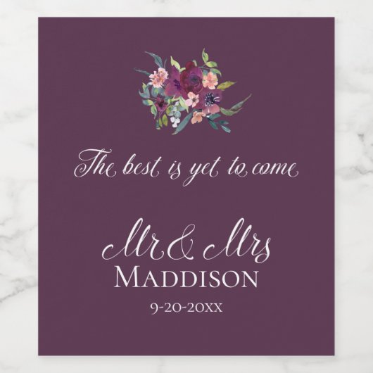 Chique bloemenbruiloft Paarse roze elegantie Wijn Etiket (Enkel label)