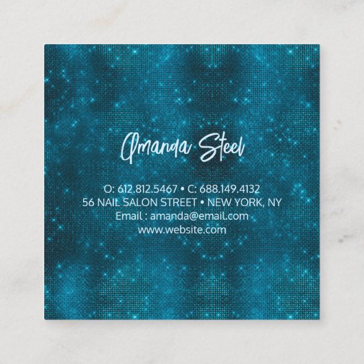 Chique bloemenglitterij aqua paarse zilver monogra vierkante visitekaartje (Achterkant)