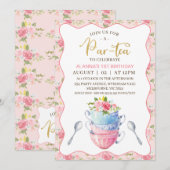 Chique bloemengolf theekopjes 1e verjaardag theefe kaart (Voorkant / Achterkant)