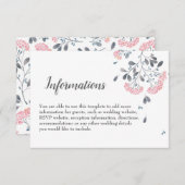 Chique bloemengrijs roze waterverf bruiloft detail informatiekaartje (Voorkant / Achterkant)