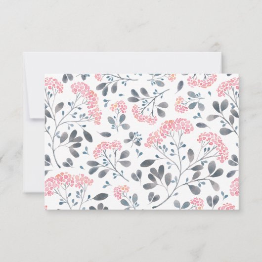 Chique bloemengrijs roze waterverf bruiloft RSVP (Achterkant)
