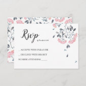 Chique bloemengrijs roze waterverf bruiloft RSVP (Voorkant / Achterkant)