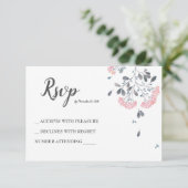 Chique bloemengrijs roze waterverf bruiloft RSVP Kaartje (Staand voorkant)