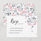 Chique bloemengrijs roze waterverf bruiloft RSVP Kaartje (Voorkant / Achterkant)