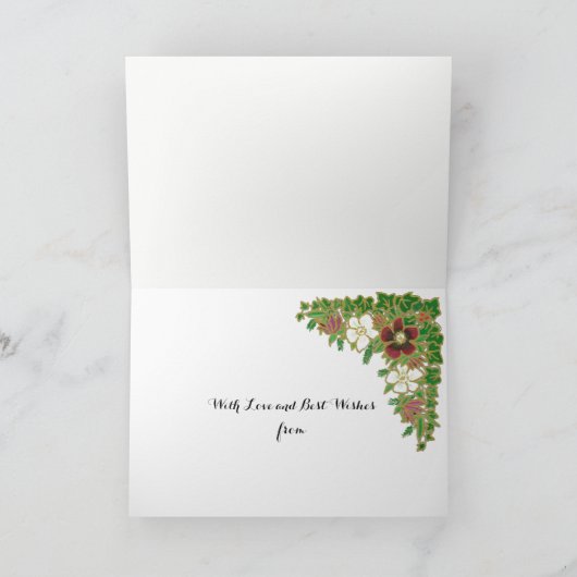 Chique bloemenkerst Rozen, Hellebores Holly Ivy Feestdagen Kaart (Binnen)