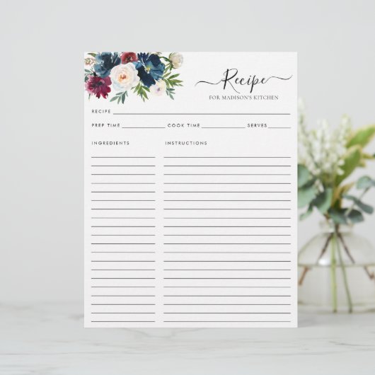 Chique bloemenmarine blauw bordeaux rood keukenrec (Staand voorkant)