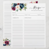 Chique bloemenmarine blauw bordeaux rood keukenrec (Voorkant / Achterkant)