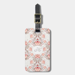 Chique  Bloemenpatroon damast Monogram L Label Bagagelabel