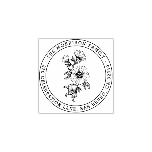 Chique bloemenronde retour adres op maat rubberstempel (Afrduk)