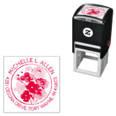 Chique bloemenrood retouradres zelfinktende stempel (In situ)